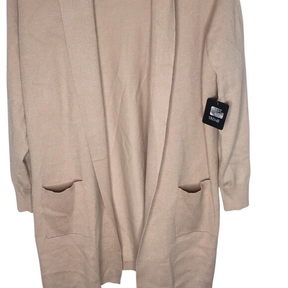 Select + Trend Sweater Womens 1X Light Oatmeal Open Front Cardigan Pockets Knit - Picture 2 of 16